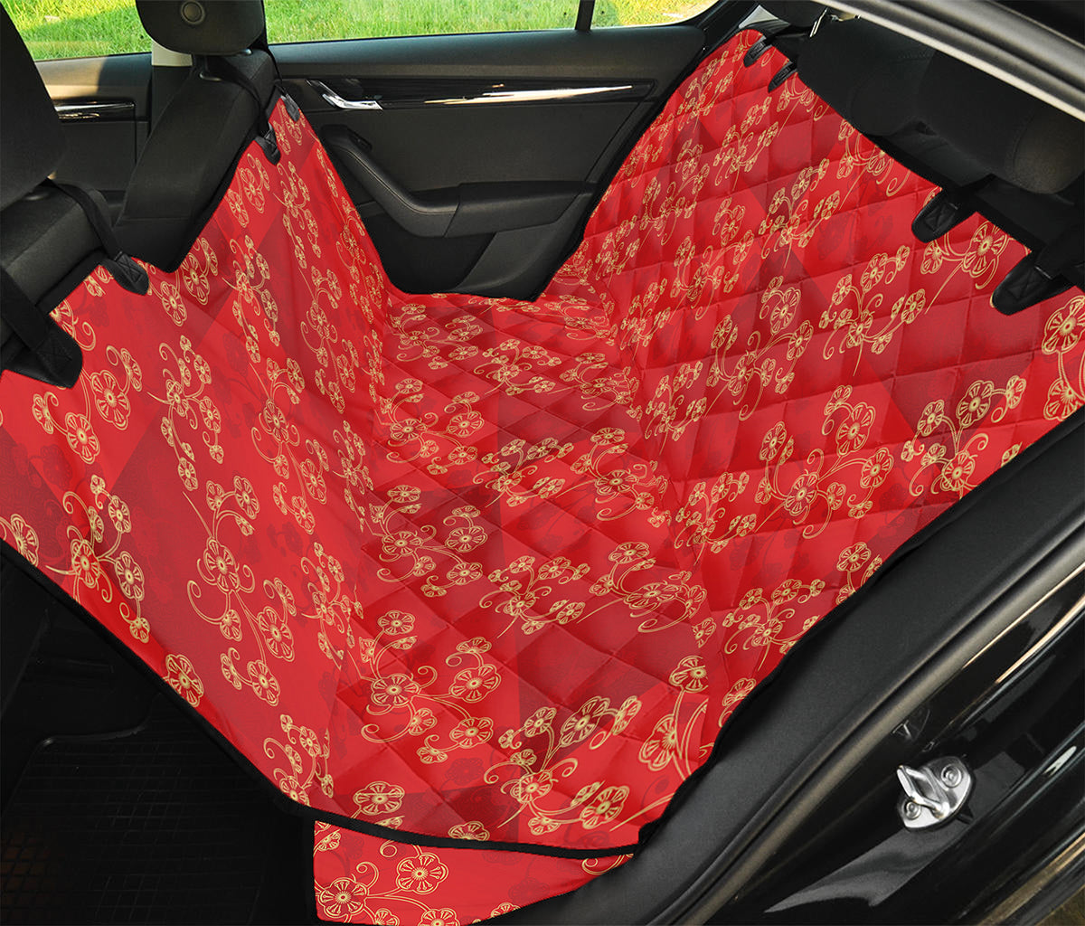 Chinese Cherry Blossom Pattern Print Pet Car Back Seat Cover