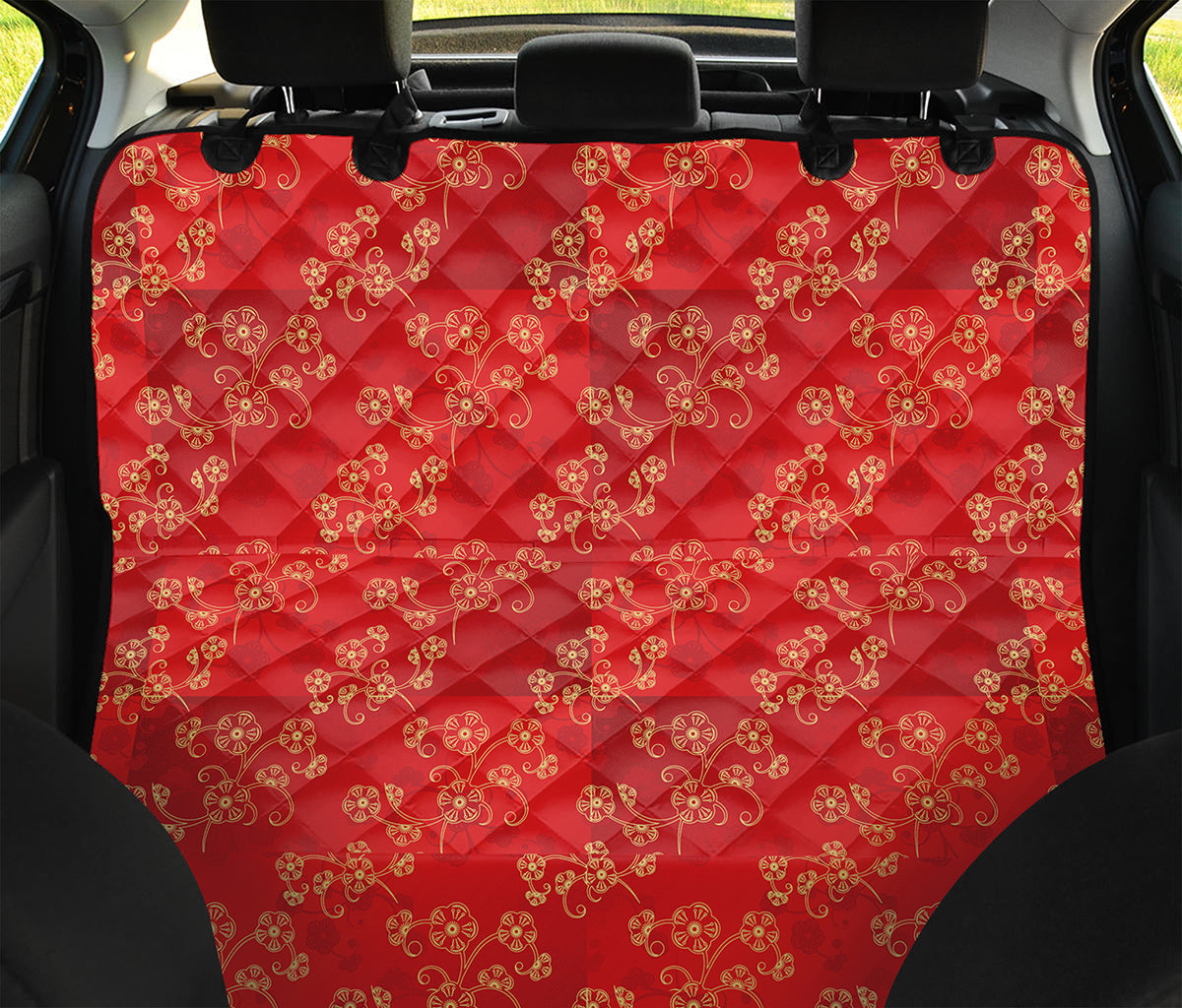 Chinese Cherry Blossom Pattern Print Pet Car Back Seat Cover