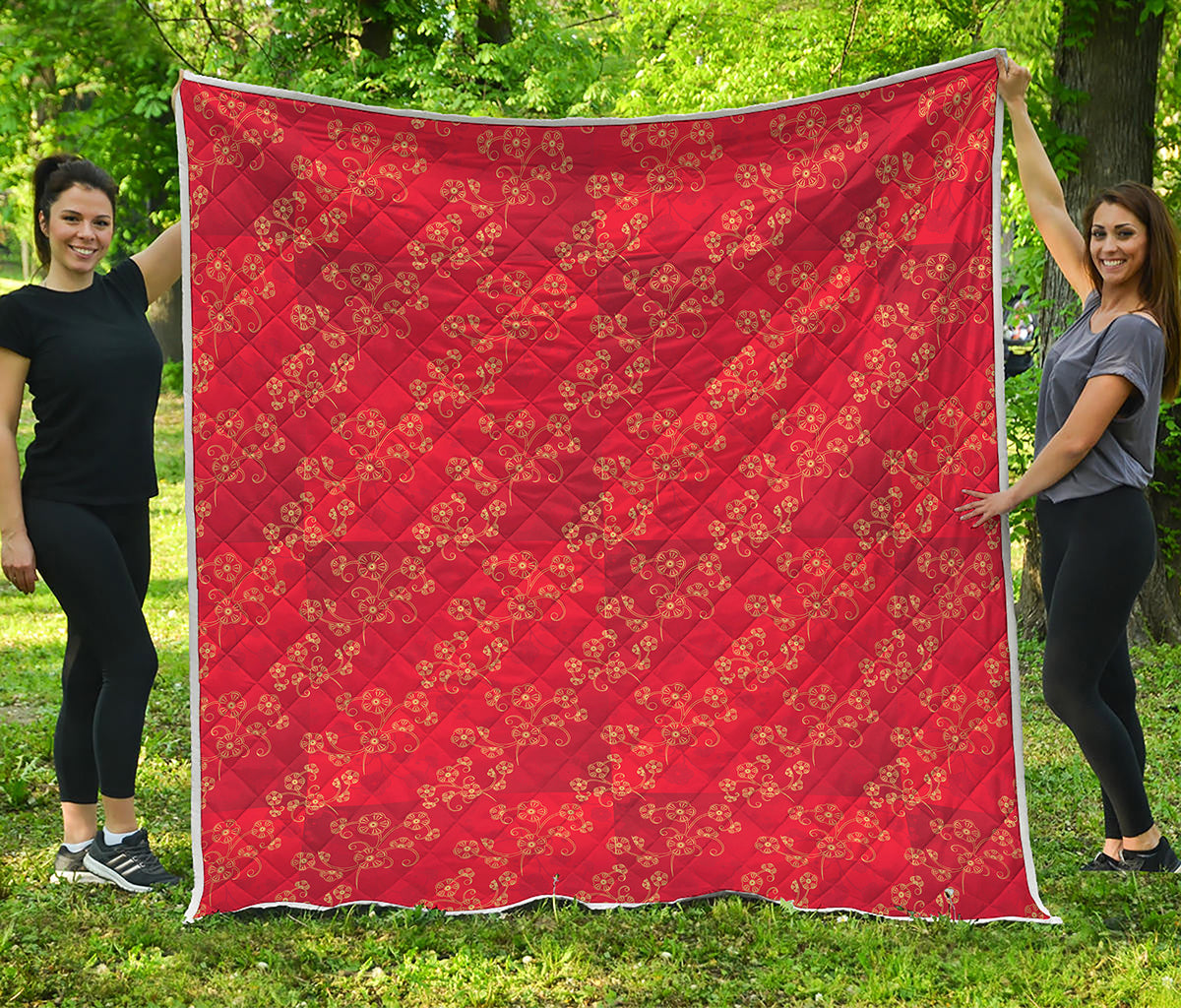 Chinese Cherry Blossom Pattern Print Quilt