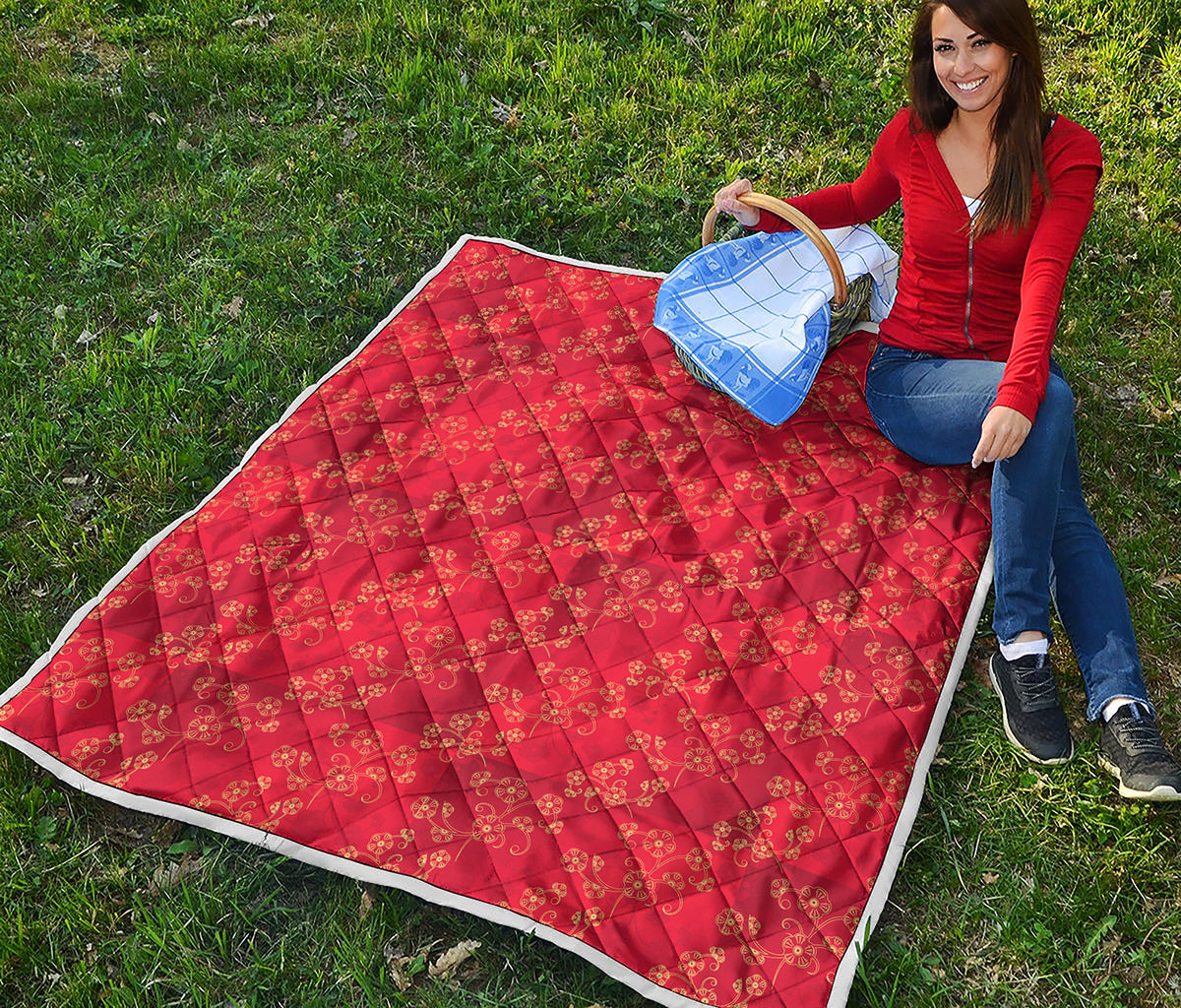 Chinese Cherry Blossom Pattern Print Quilt