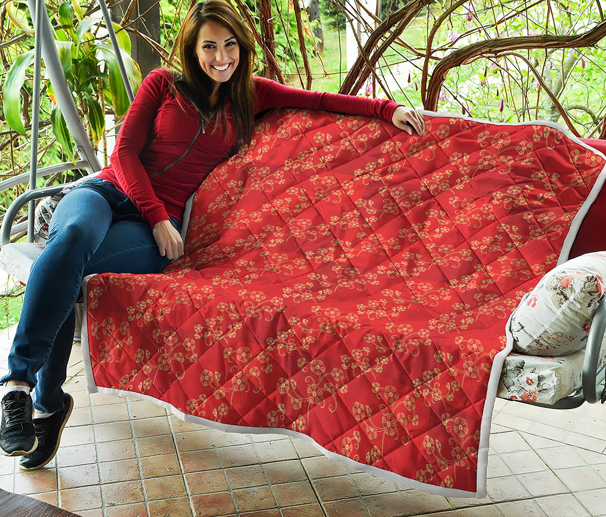 Chinese Cherry Blossom Pattern Print Quilt
