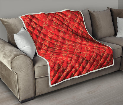 Chinese Cherry Blossom Pattern Print Quilt