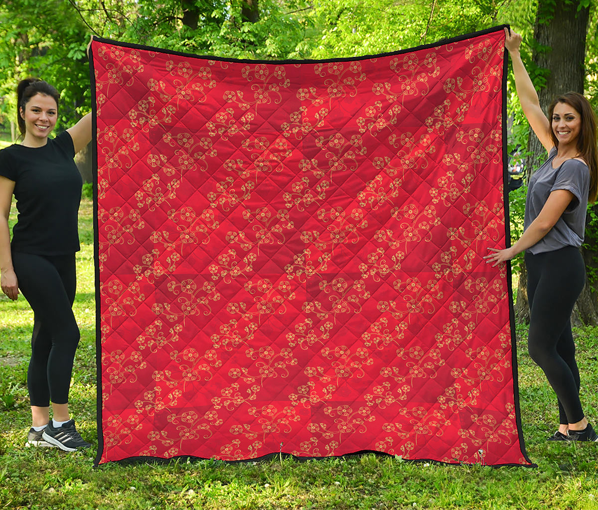 Chinese Cherry Blossom Pattern Print Quilt
