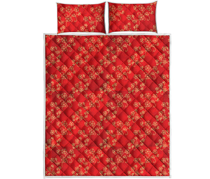 Chinese Cherry Blossom Pattern Print Quilt Bed Set