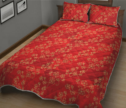 Chinese Cherry Blossom Pattern Print Quilt Bed Set