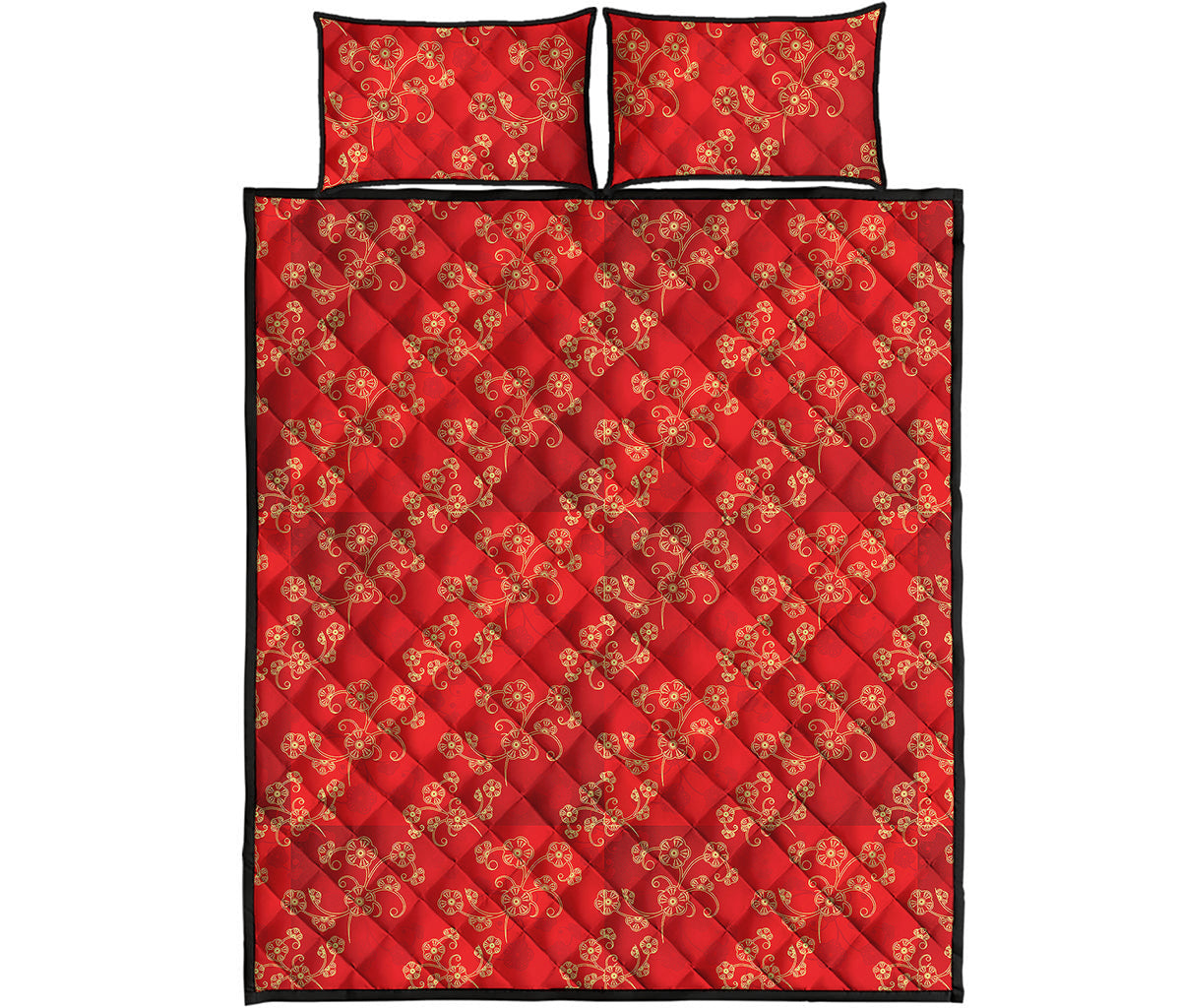 Chinese Cherry Blossom Pattern Print Quilt Bed Set