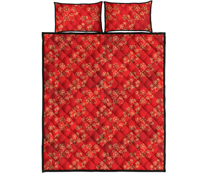 Chinese Cherry Blossom Pattern Print Quilt Bed Set