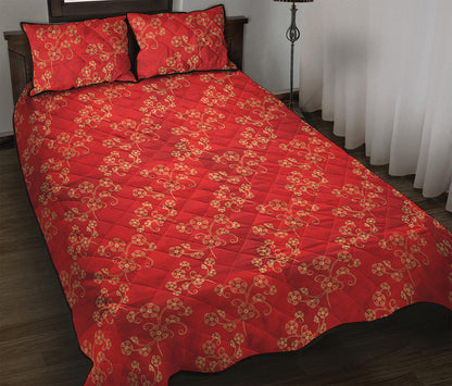 Chinese Cherry Blossom Pattern Print Quilt Bed Set
