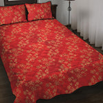 Chinese Cherry Blossom Pattern Print Quilt Bed Set