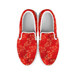Chinese Cherry Blossom Pattern Print White Slip On Shoes