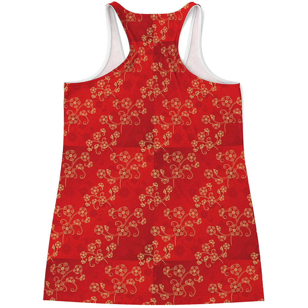Chinese Cherry Blossom Pattern Print Women's Racerback Tank Top