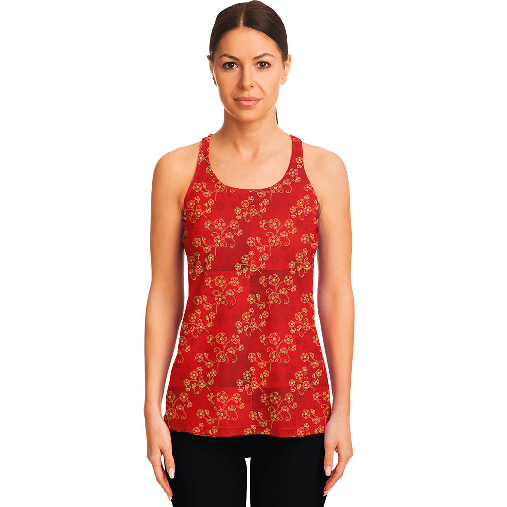 Chinese Cherry Blossom Pattern Print Women's Racerback Tank Top
