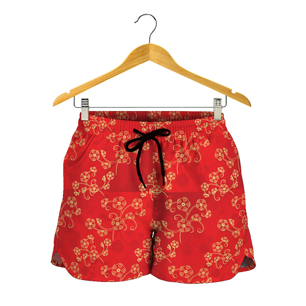Chinese Cherry Blossom Pattern Print Women's Shorts