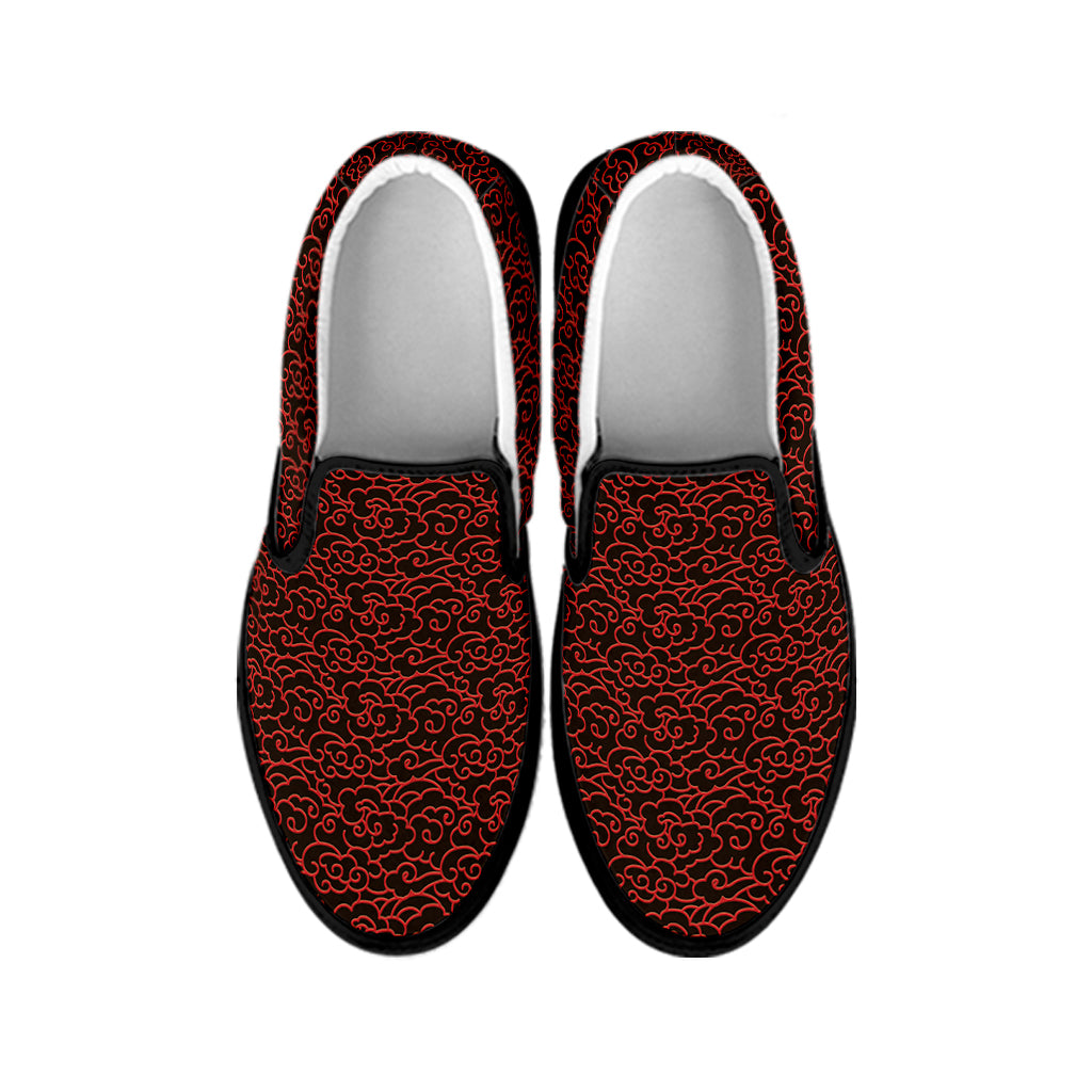 Chinese Cloud Pattern Print Black Slip On Shoes