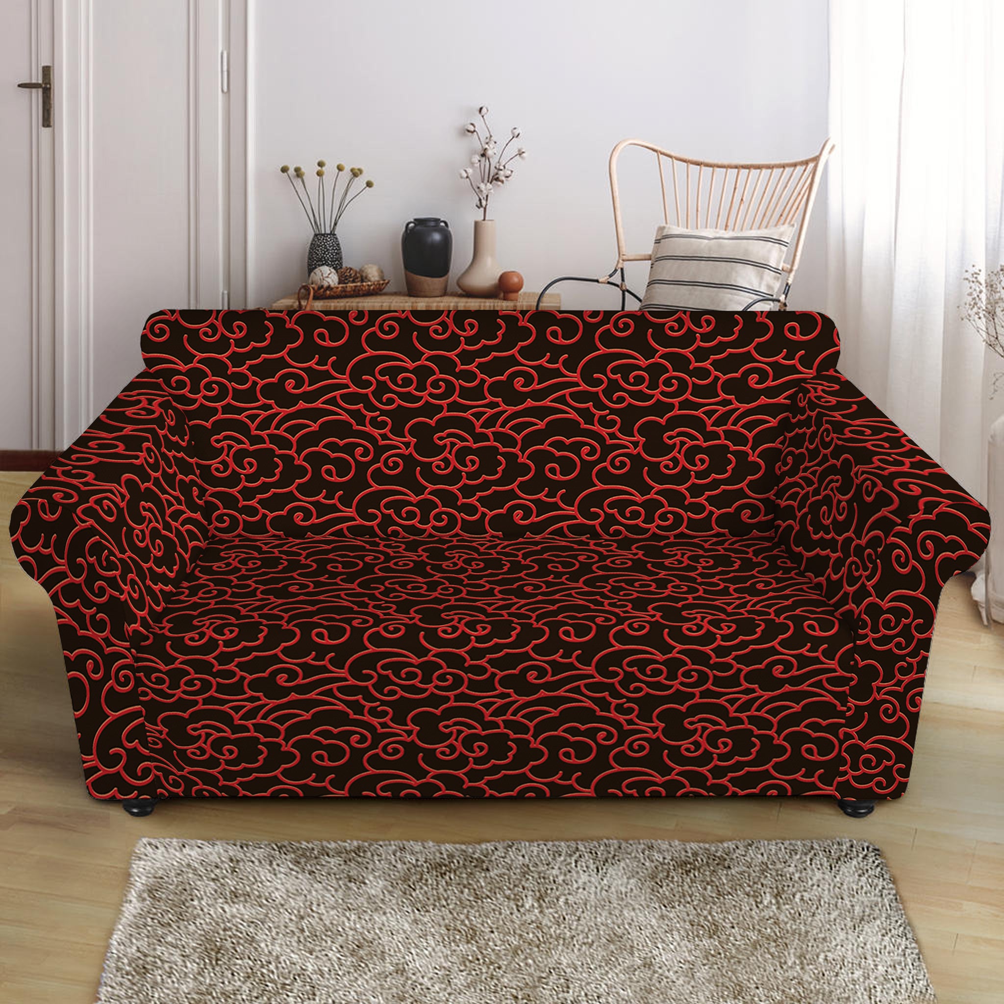 Chinese Cloud Pattern Print Loveseat Slipcover