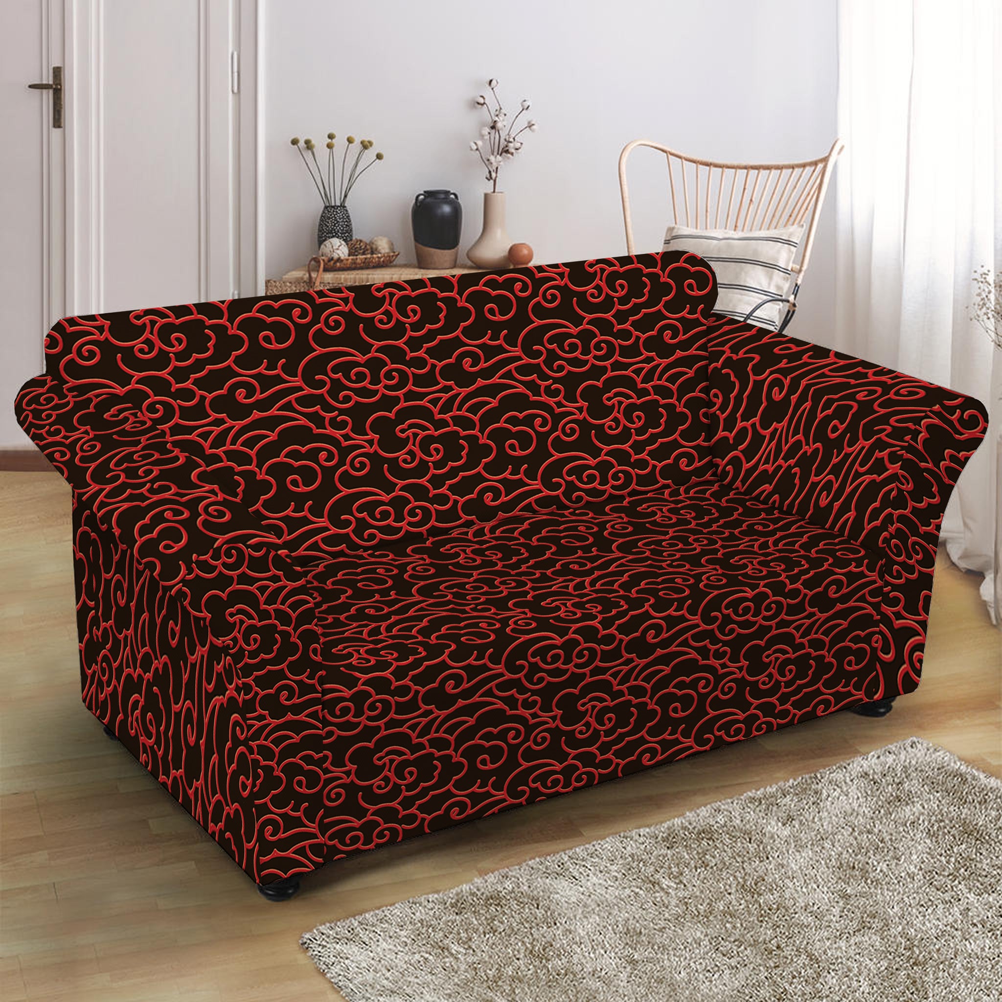 Chinese Cloud Pattern Print Loveseat Slipcover