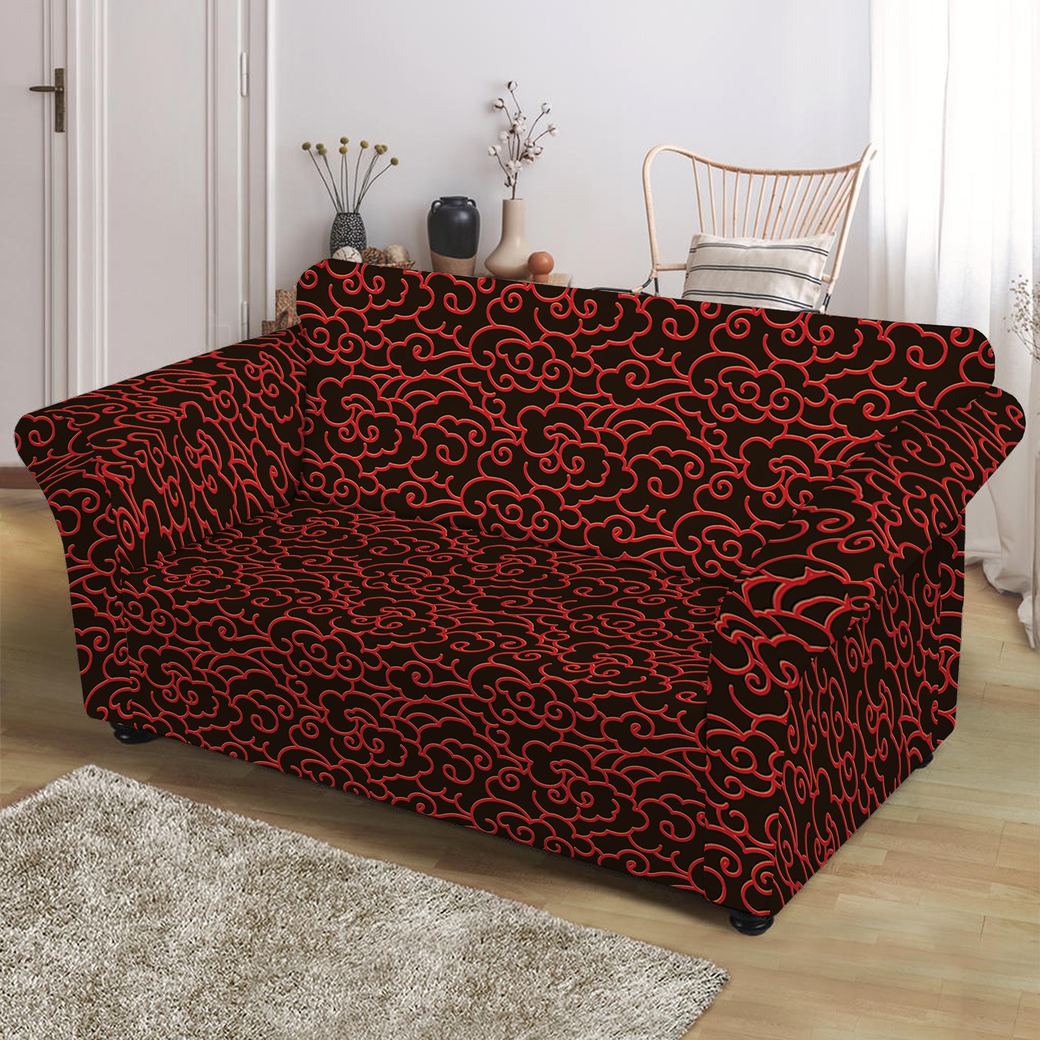 Chinese Cloud Pattern Print Loveseat Slipcover