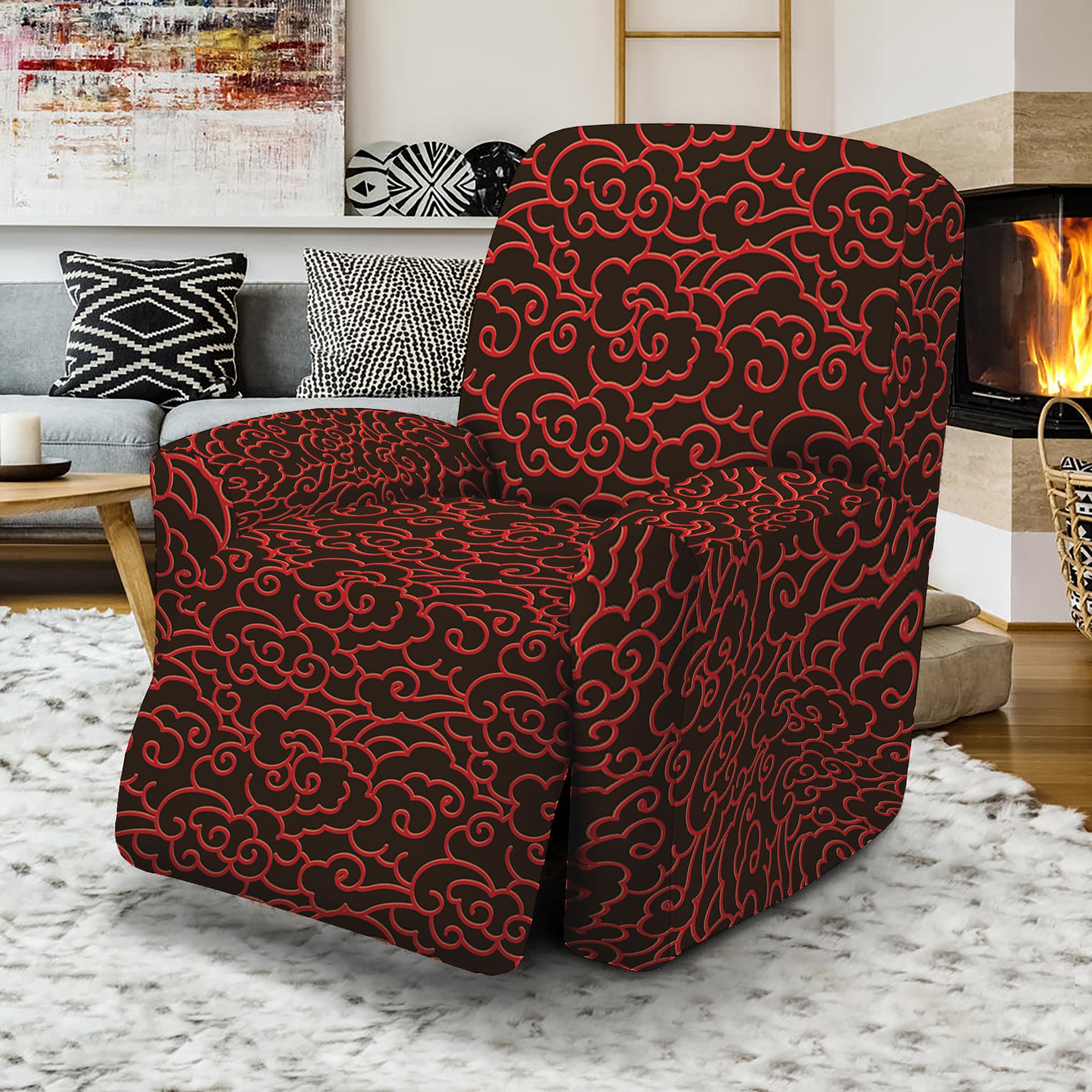 Chinese Cloud Pattern Print Recliner Slipcover