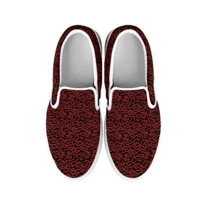 Chinese Cloud Pattern Print White Slip On Shoes