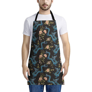 Chinese Dragon And Flower Pattern Print Apron