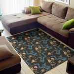 Chinese Dragon And Flower Pattern Print Area Rug