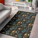 Chinese Dragon And Flower Pattern Print Area Rug