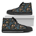 Chinese Dragon And Flower Pattern Print Black High Top Sneakers