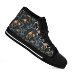 Chinese Dragon And Flower Pattern Print Black High Top Shoes