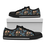 Chinese Dragon And Flower Pattern Print Black Low Top Shoes