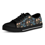 Chinese Dragon And Flower Pattern Print Black Low Top Shoes