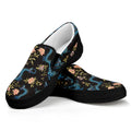 Chinese Dragon And Flower Pattern Print Black Slip On Sneakers