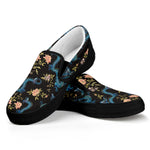 Chinese Dragon And Flower Pattern Print Black Slip On Shoes