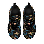 Chinese Dragon And Flower Pattern Print Black Sneakers