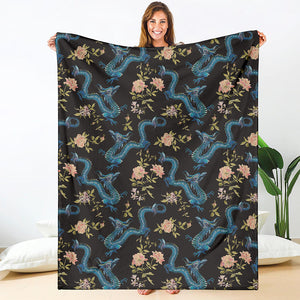 Chinese Dragon And Flower Pattern Print Blanket