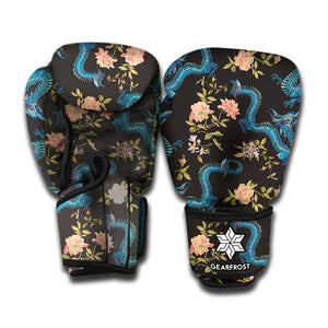 Chinese Dragon And Flower Pattern Print Boxing Gloves