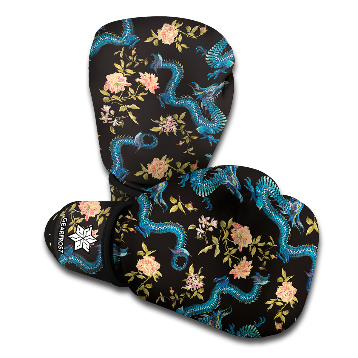 Chinese Dragon And Flower Pattern Print Boxing Gloves