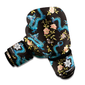 Chinese Dragon And Flower Pattern Print Boxing Gloves