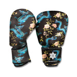 Chinese Dragon And Flower Pattern Print Boxing Gloves