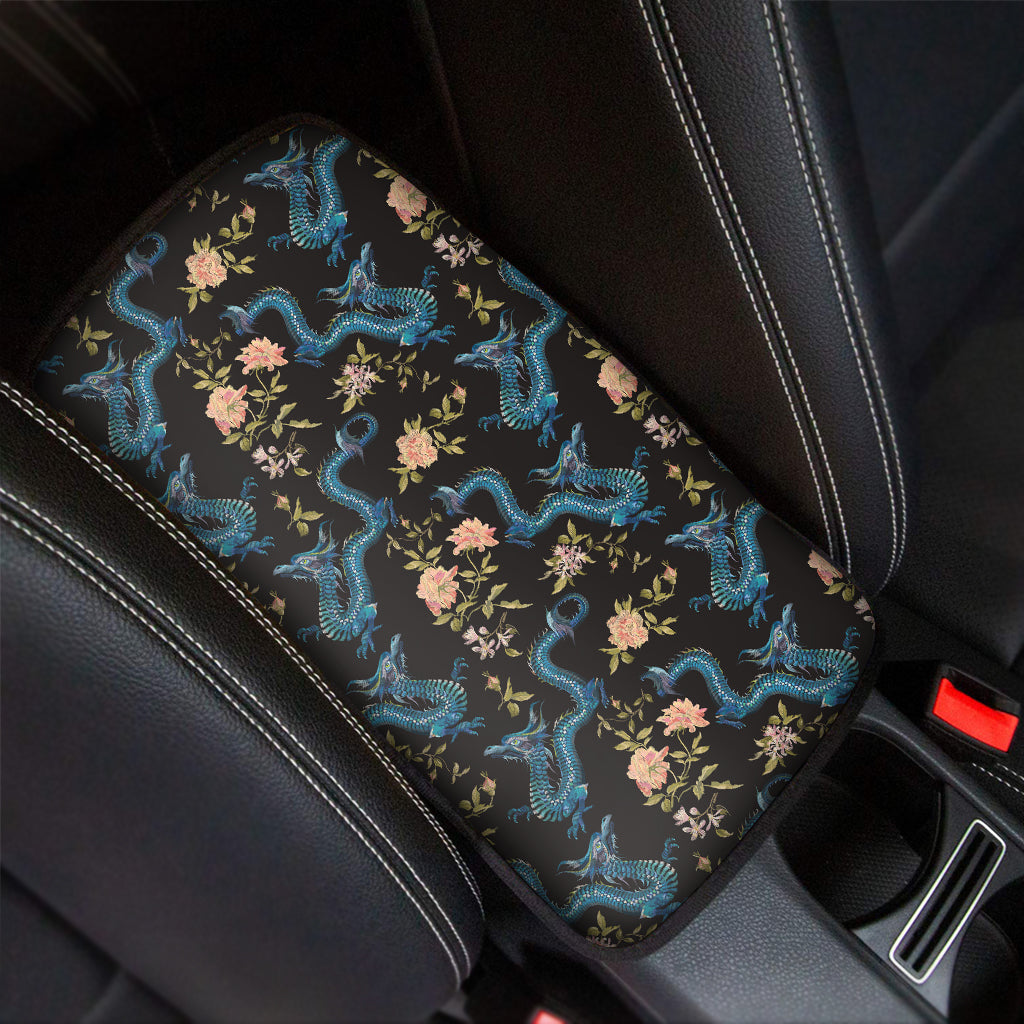 Chinese Dragon And Flower Pattern Print Car Center Console Cover