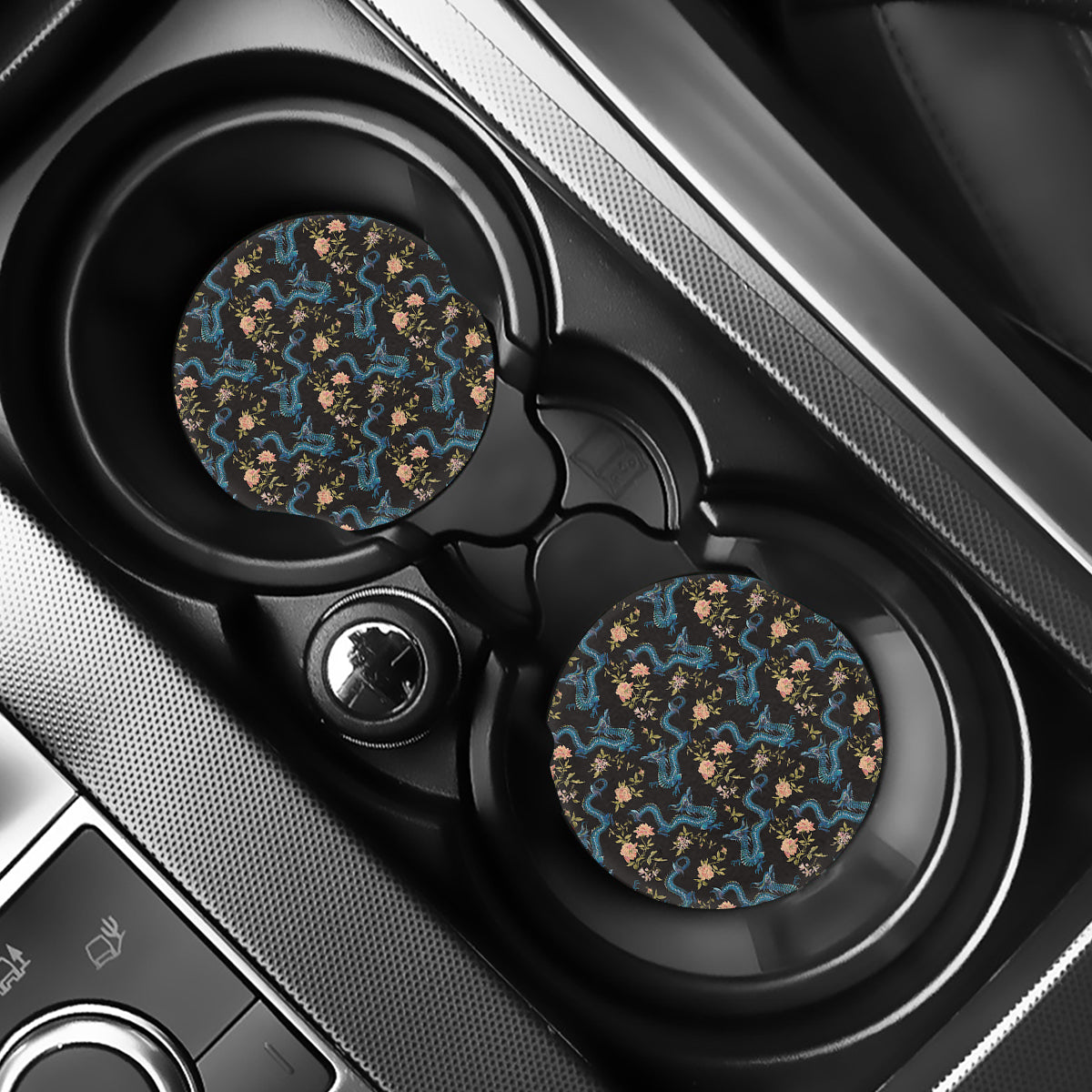 Chinese Dragon And Flower Pattern Print Car Coasters
