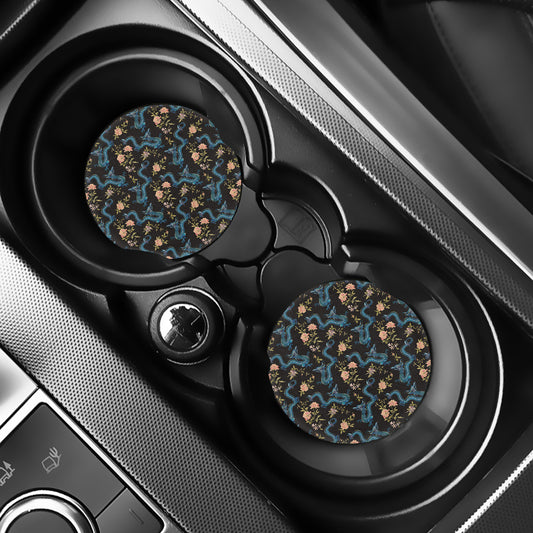 Chinese Dragon And Flower Pattern Print Car Coasters