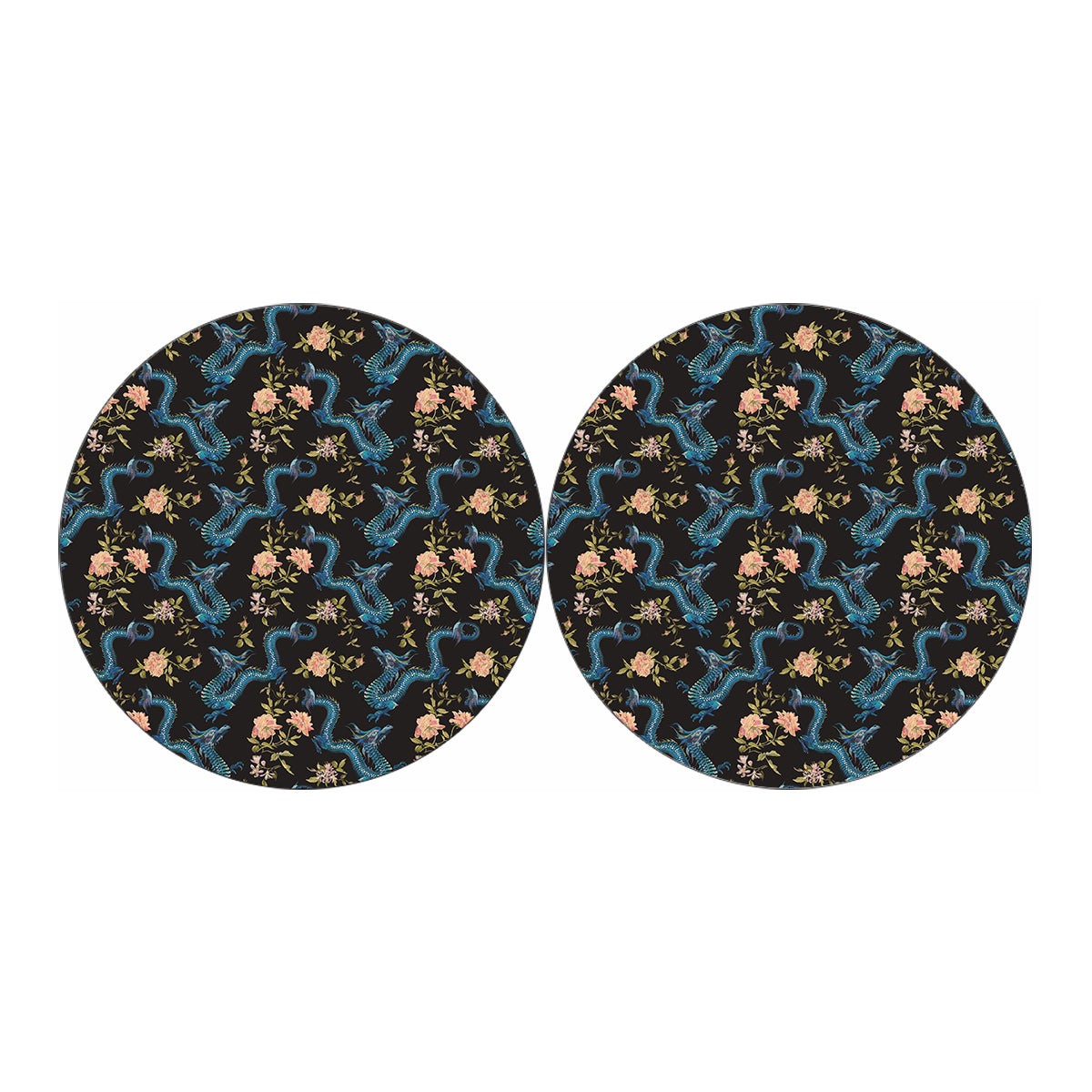 Chinese Dragon And Flower Pattern Print Car Coasters