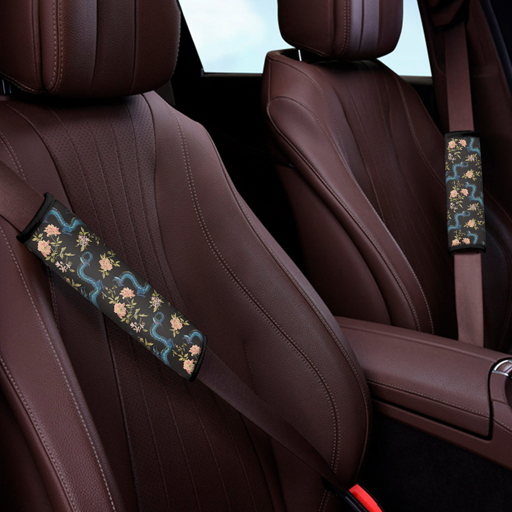 Chinese Dragon And Flower Pattern Print Car Seat Belt Covers