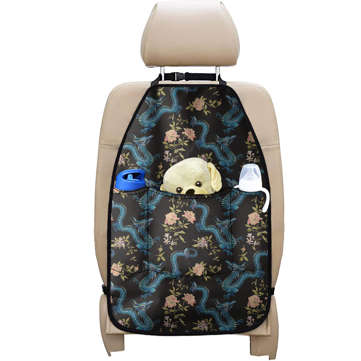 Chinese Dragon And Flower Pattern Print Car Seat Organizers
