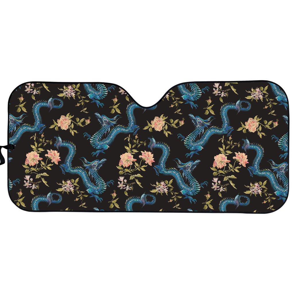 Chinese Dragon And Flower Pattern Print Car Sun Shade