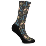 Chinese Dragon And Flower Pattern Print Crew Socks