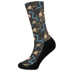 Chinese Dragon And Flower Pattern Print Crew Socks