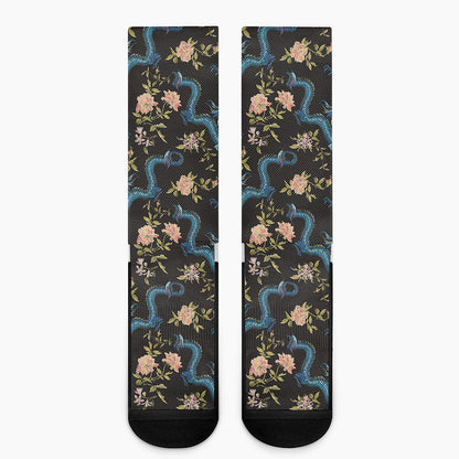 Chinese Dragon And Flower Pattern Print Crew Socks