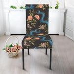 Chinese Dragon And Flower Pattern Print Dining Chair Slipcover