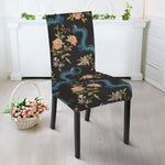 Chinese Dragon And Flower Pattern Print Dining Chair Slipcover